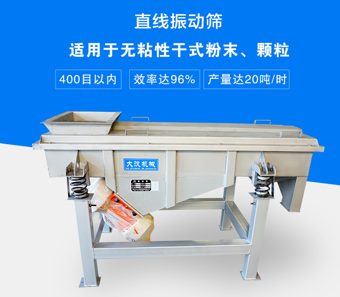 直線振動篩適用于無粘性干式粉末、顆粒，產(chǎn)量達(dá)20噸/時