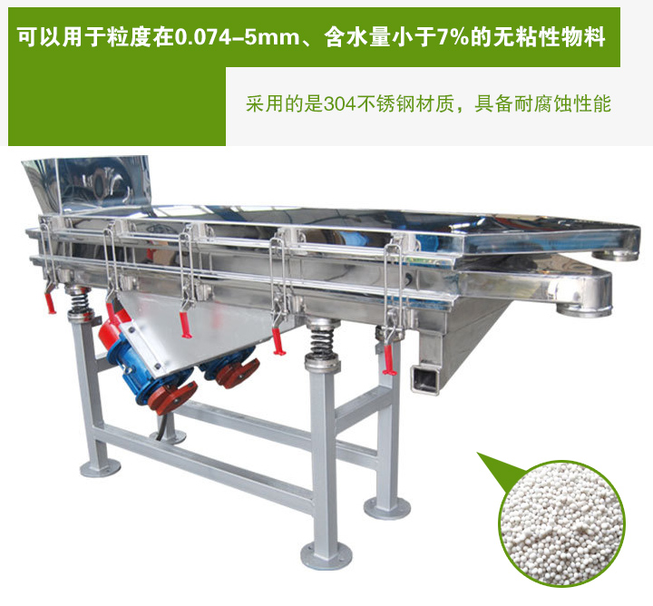 復合肥振動篩采用的是304不銹鋼材質(zhì)，具備耐腐蝕性能
